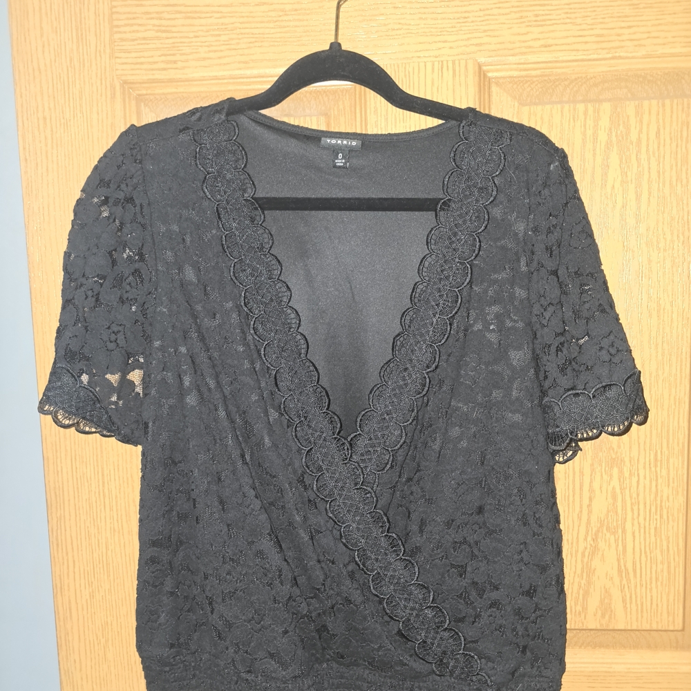 Torrid Elegant Black Lace Wrap Blouse